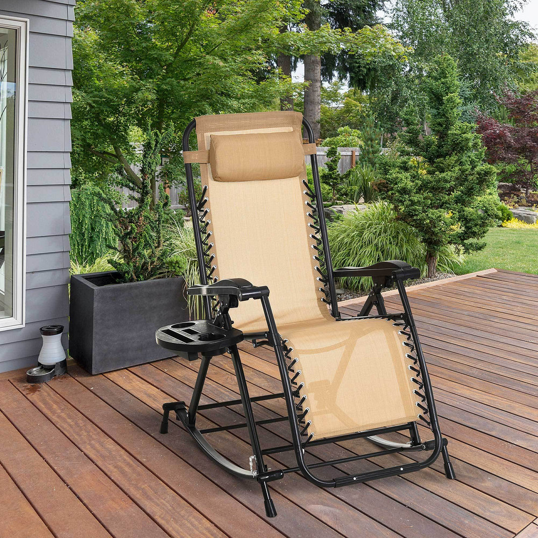 Ergonomic Recline Beige Zero Gravity Rocker With Headrest, Tray Phone Holder - EX-STOCK Canada