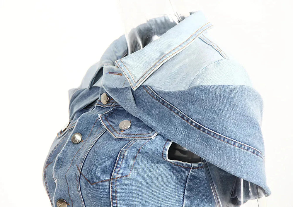 Sweet Cool Bandage Dress Shirt Slimming Denim jeans Shirt women - EX-STOCK CANADA