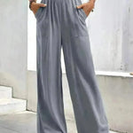 Women Middle-waisted Straight-leg Pants Loose Sports Pocket Casual Trousers - EX-STOCK CANADA