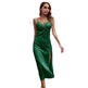 Women's Breasted Satin silk V-neck Spaghetti strap Backless Midi Dress cocktail split dress - EX-STOCK CANADA