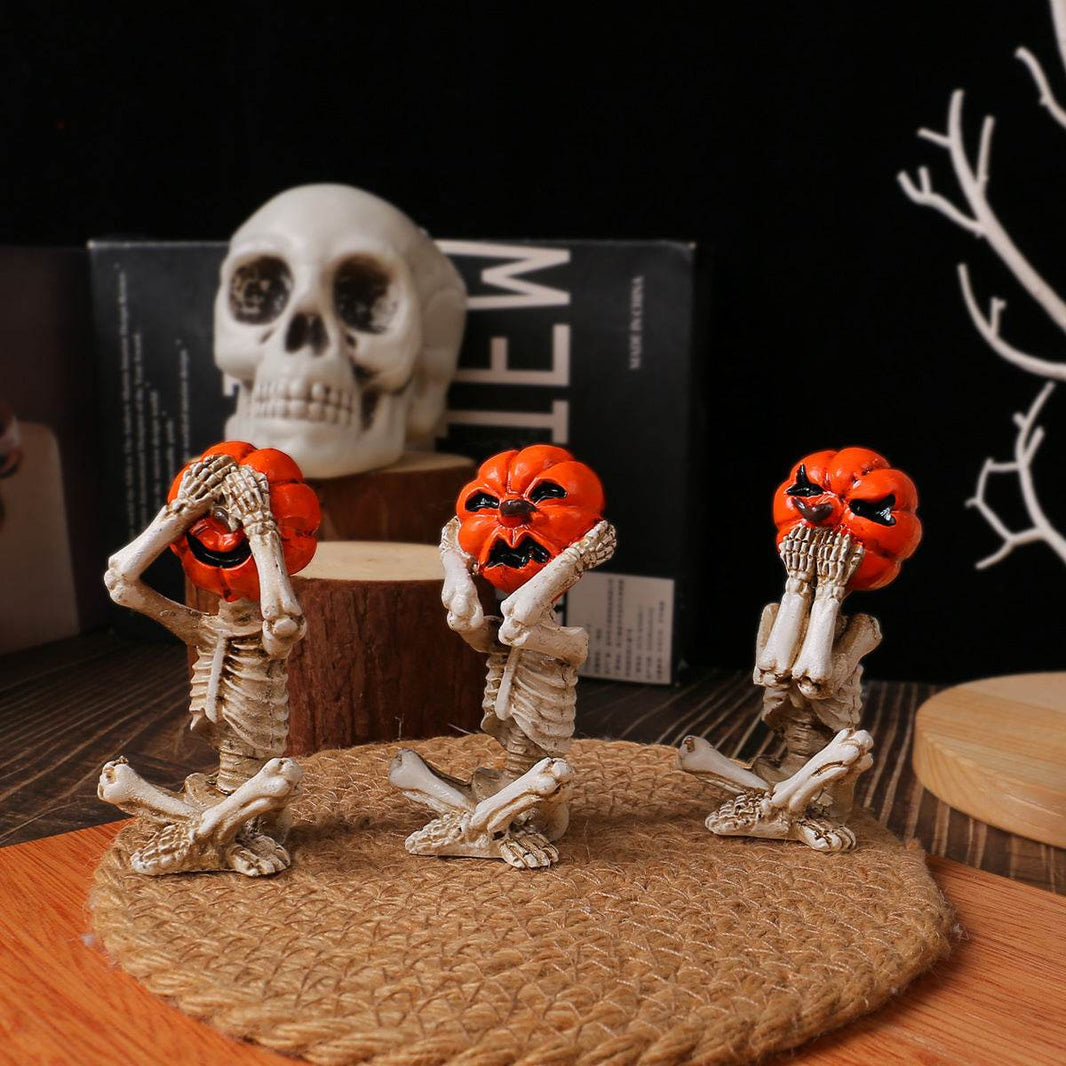 Pumpkin Head Skull Doll Ornaments Home Halloween Layout Props EX-STOCK