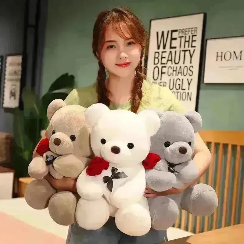 New Lovely Hug Roses Teddy Bear Stuffed Soft Animal Dolls Nice Birthday Gift Girlfriend Valentine's Day - EX-STOCK CANADA