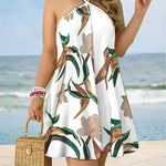 Printed Dress Summer Off-Shoulder Hanging Neck Sleeveless Sexy Dresses Women - EX-STOCK CANADA