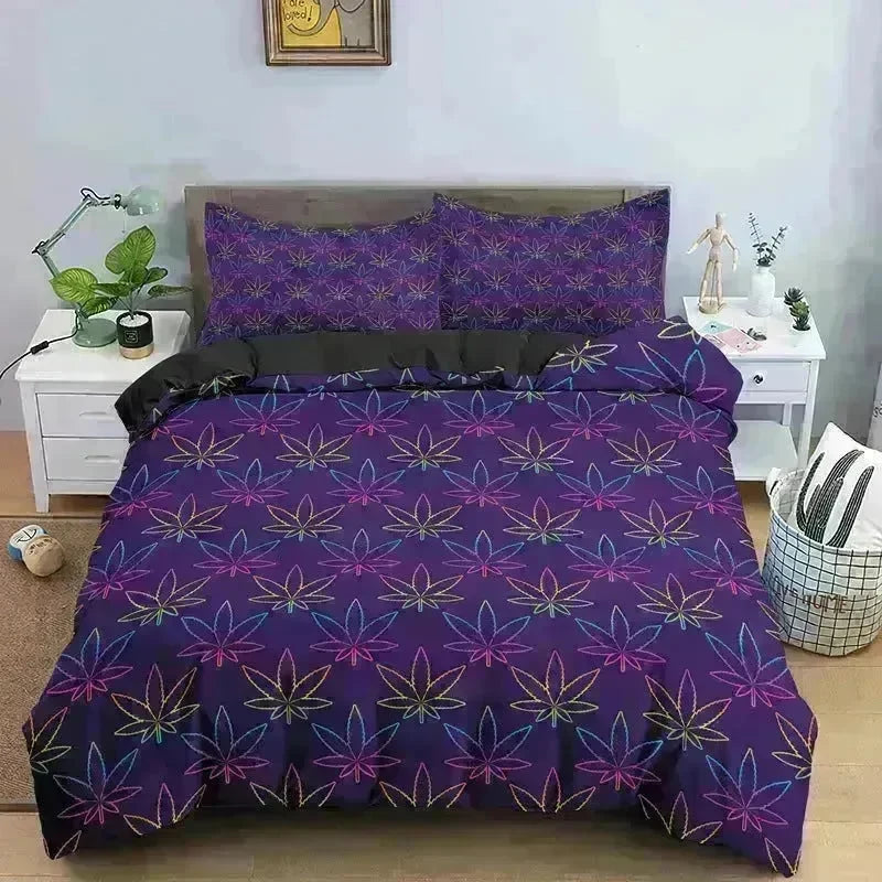 Colorful Psychedelic Weed Leaf Bedding Set - EX-STOCK CANADA