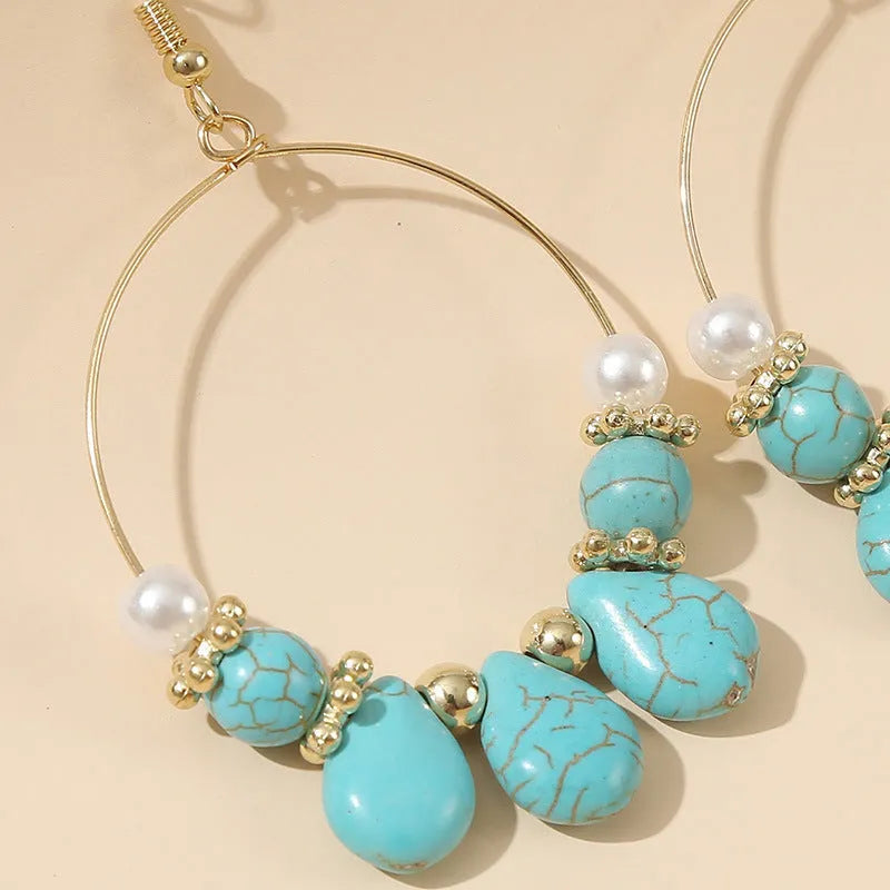 Geometric Round Turquoise Beaded Earrings - EX-STOCK CANADA