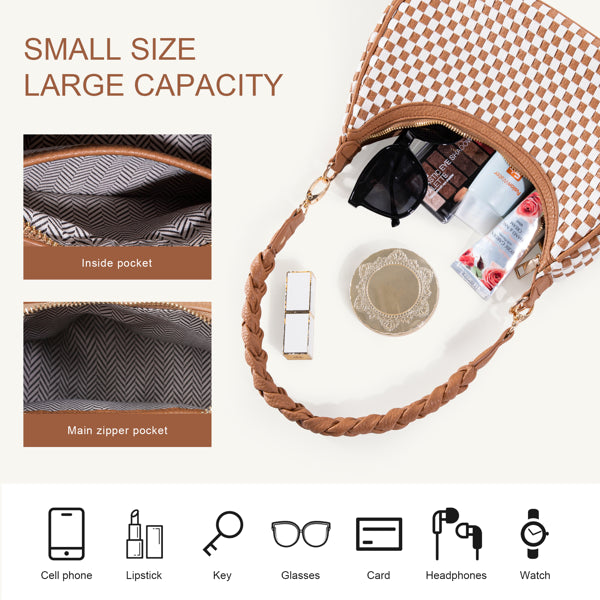 Bolso Hobo Tejido para Mujer, Bolso Tote de Cuero Vegano de Moda para Mujer - MarrónEX-STOCK Canada 