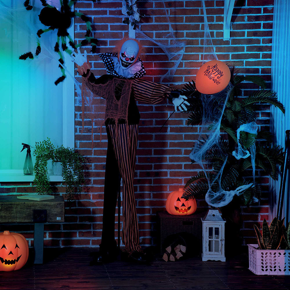 65inch Life Size Outdoor Halloween Decorations Talking Circus Clown With A Balloon, Animated Prop With Sound And Motion Activated, Light Up Eyes, Laughter EX-STOCK