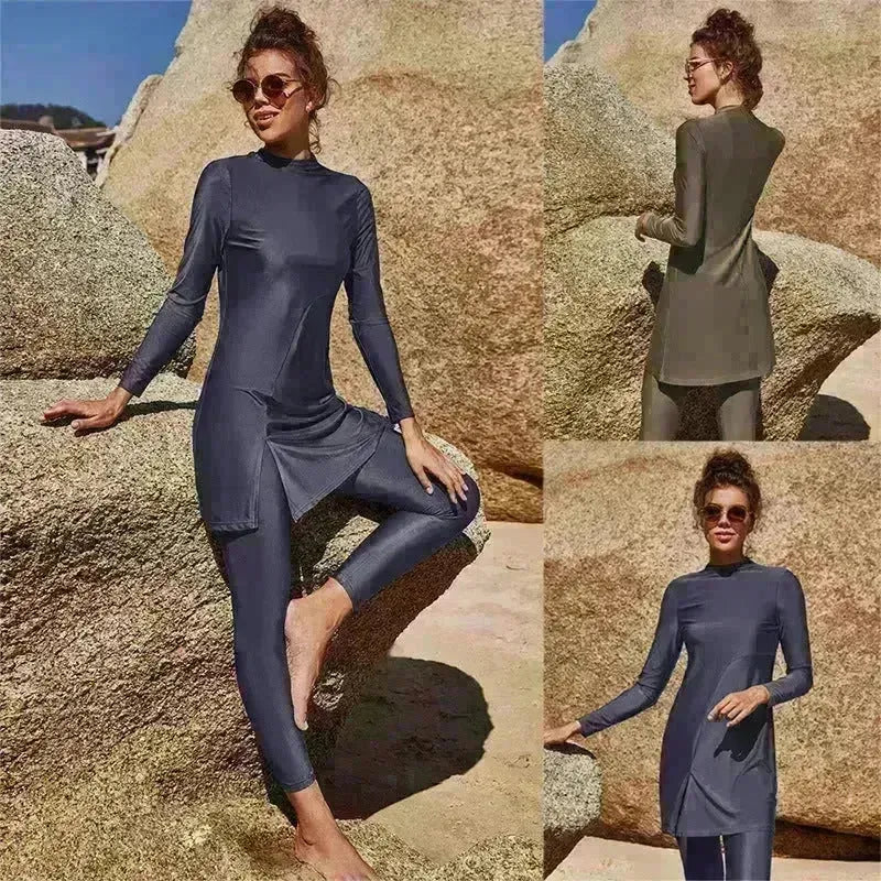 Pure Color Long-sleeved Trousers Fully Surrounded Conservative Beach Surfing Sunscreen ArabSwimsuit EX-STOCK