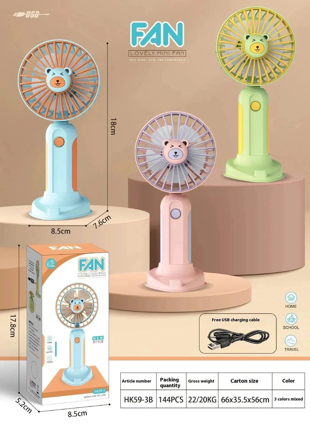 New Summer Cartoon Handheld Mini Usb Rechargeable Fan Desktop Stand - EX-STOCK CANADA