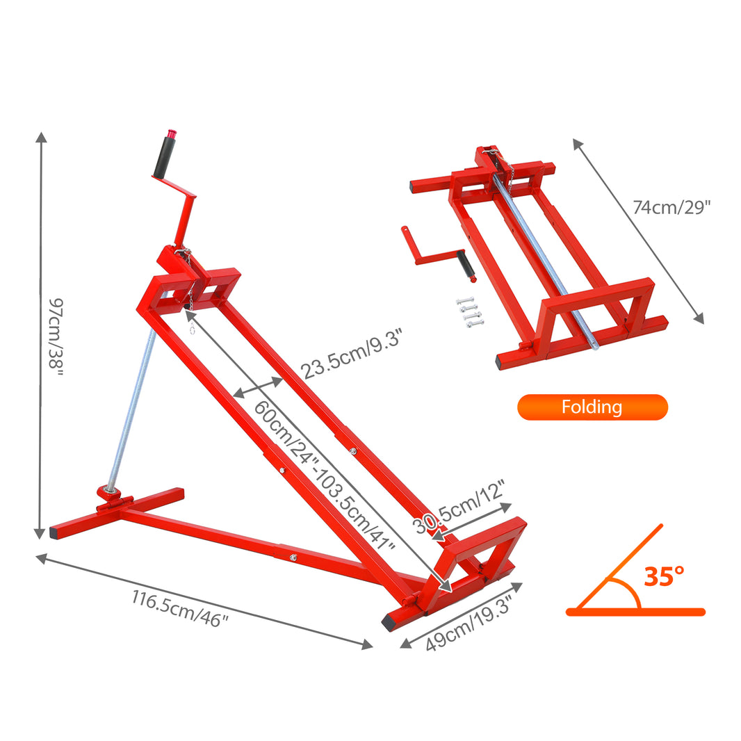 Heavy Duty Steel Riding Mower Lift, 880 Lbs Lawn Mower Lift Jack, Foldable Lawn Tractor Lift, Telescopic Maintenance Jack With Manual & Power Tool Handle For Lawn Mowers And Garden Tractors, Red EX-STOCK Canada 