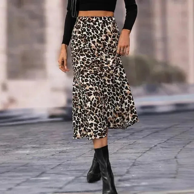 Women's A- Line Umbrella Skirt High Waist Leopard Print Midi sheath Skirt - EX-STOCK CANADA