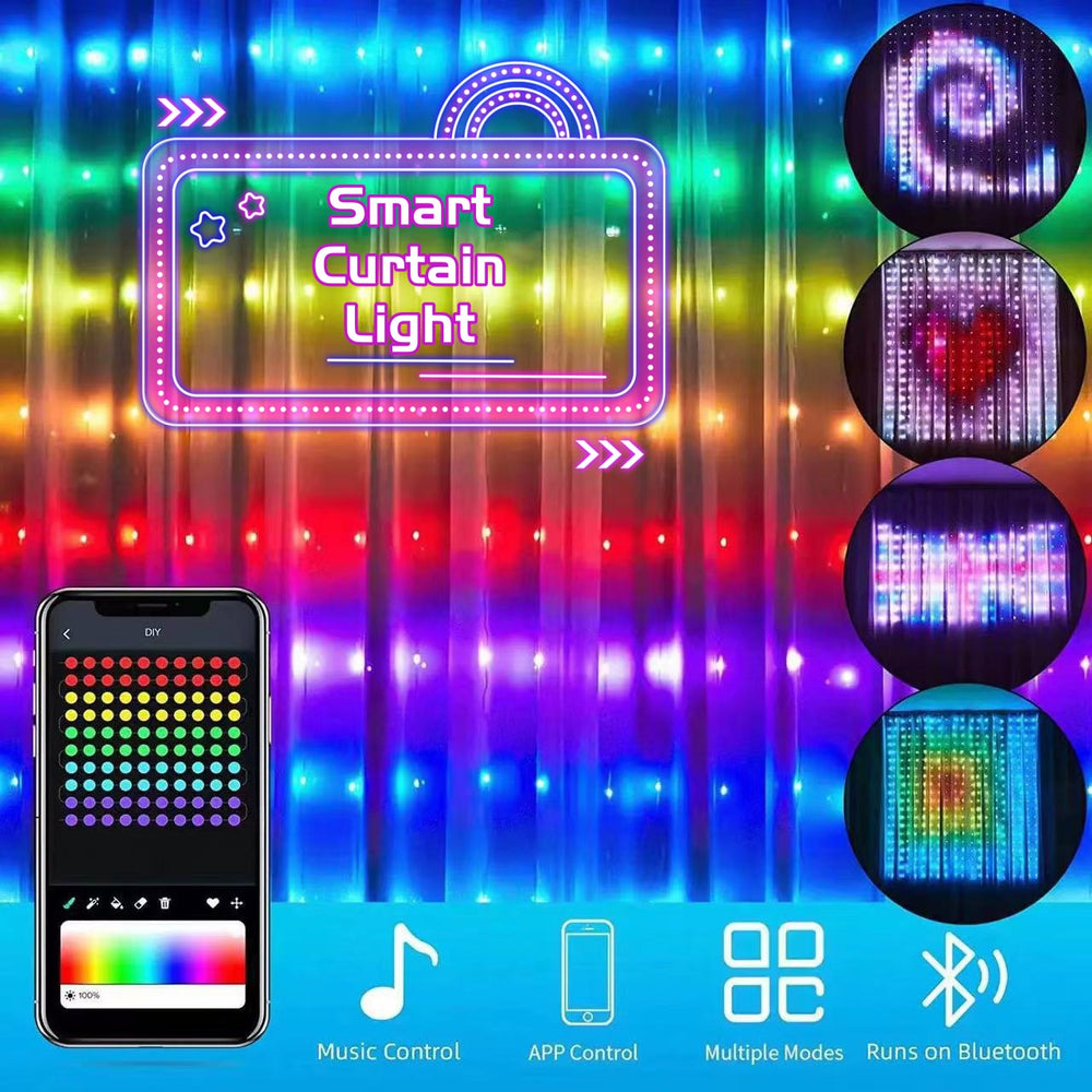 Bluetooth RGB LED Curtain String Lights — product view 3 of 12 | EX-STOCK