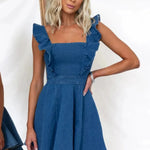 Women's Fashion Casual Denim Mini flared Dress - EX-STOCK CANADA