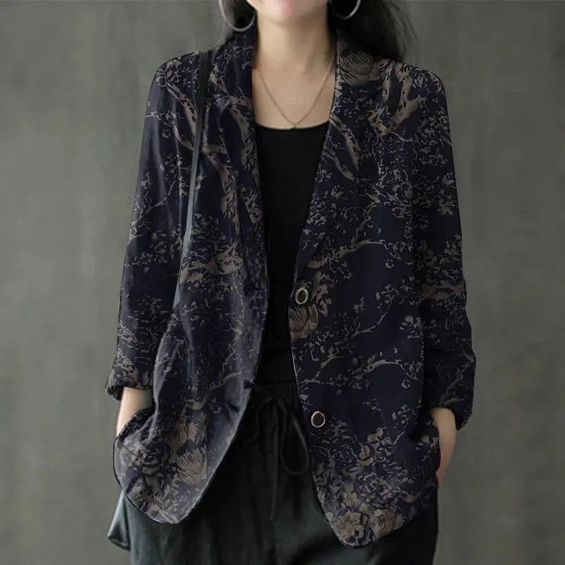 Women's floral Cotton Linen jacket Pocket Blazer - EX-STOCK CANADA