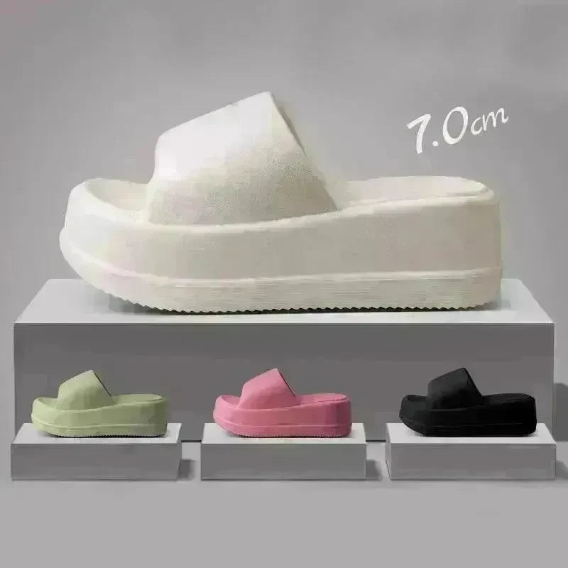 7cm High Heel Flat Slippers Summer Solid Color Non-slip Floor Home Shoes Outdoor Garden Slippers For Women - EX-STOCK CANADA