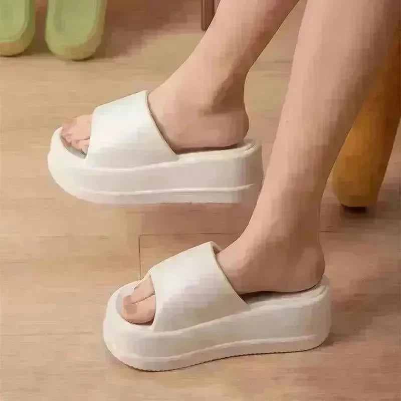 7cm High Heel Flat Slippers Summer Solid Color Non-slip Floor Home Shoes Outdoor Garden Slippers For Women - EX-STOCK CANADA