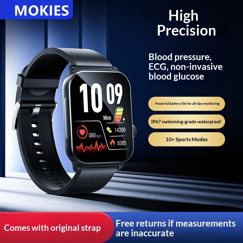 MOKIES Health Smartwatch – ECG, Blood Glucose & Blood Pressure Monitor with AMOLED Display