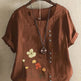 Casual Summer Beach Cotton And Linen Printed Elegant Short Sleeve blouse Top Women - EX-STOCK CANADA