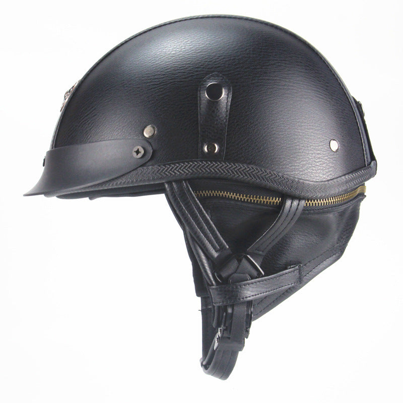 Retro Half-Face Leather Motorcycle Helmet – Black & Brown, S–XL 5