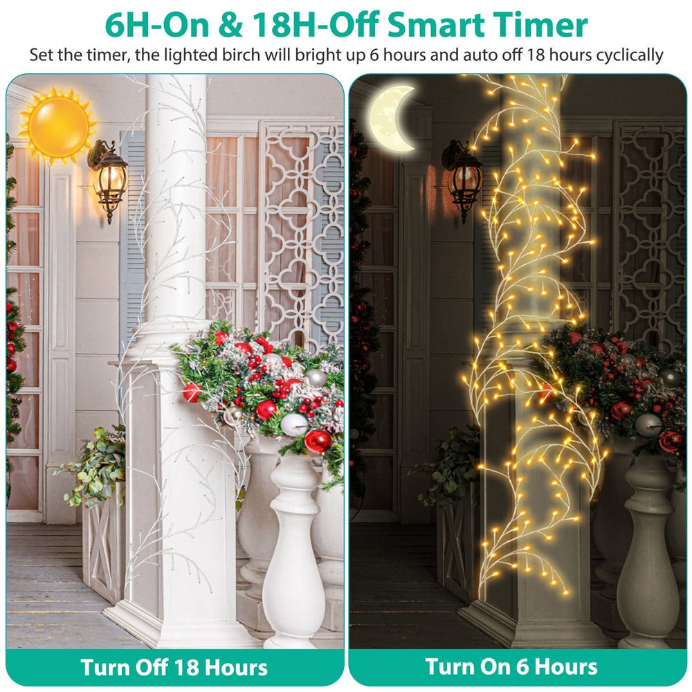1Pc 7.87FT Lighted Birch Garland Lighted Twig Vine Lights 144LED Birch Garland With Lights String Light With Timer 8 Modes IP45 Waterproof For Christmas Fireplace Home Decoration EX-STOCK