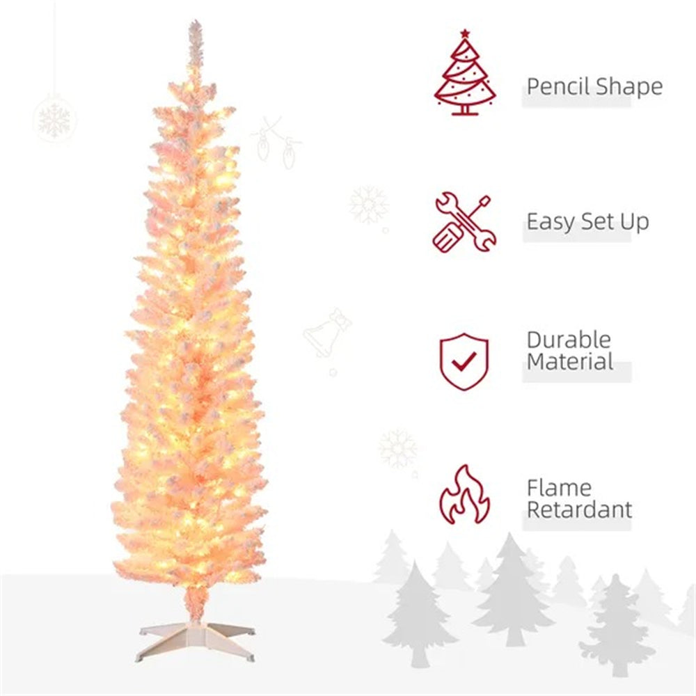 6' Flocked Christmas Trees, Pencil Prelit Artificial Christmas Tree With Snow Branches EX-STOCK Canada 