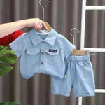 Lapel Short Sleeve Suit Children's Clothing Casual wear for boys Denim Two piece for boys