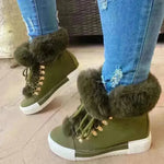 Lace-up Boots Cute Thick Sole Heighten Non Slip Snow Shoes Fall Winter Keep Warm Plush Lined Furry Ankle Boots Outdoor Walking Flat Shoes - EX-STOCK CANADA