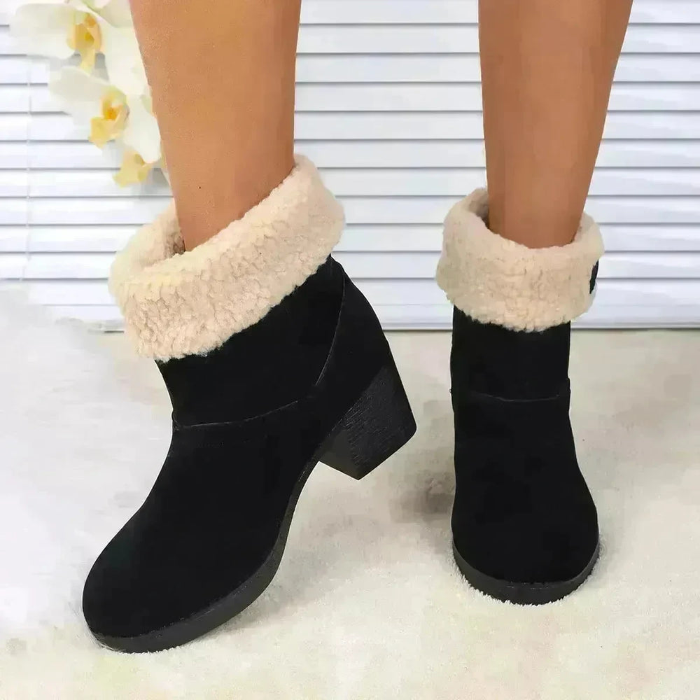 New Foldable Leopard Print Mid-calf Boots Winter Warm Fleece Thick Square Heels Boot For Women Fashion Round-toed Cotton Shoes - EX-STOCK CANADA
