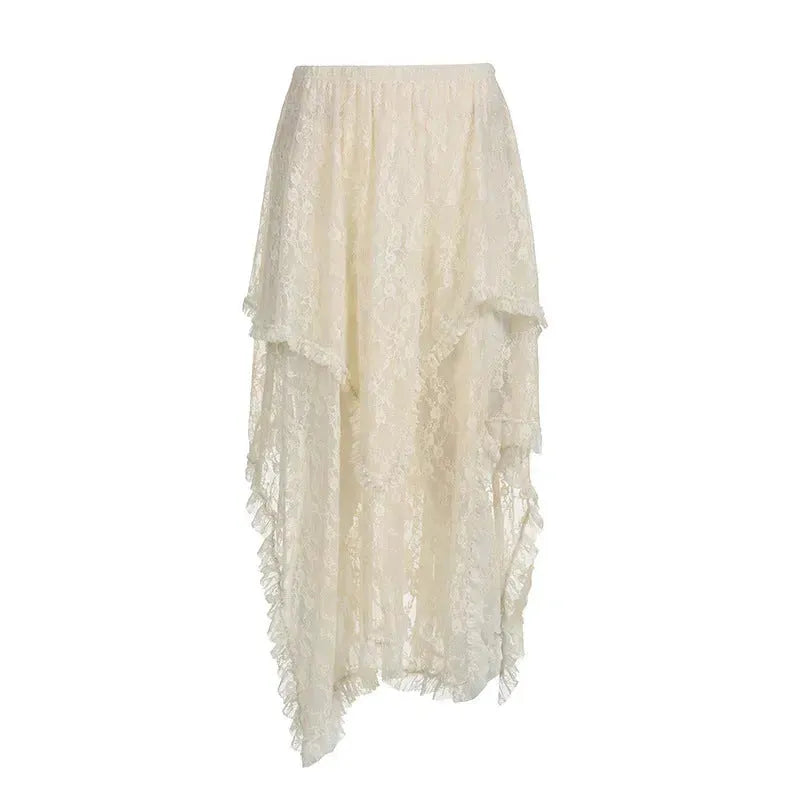 Fashionable Retro Trendy Irregular Midi Lace Skirt - EX-STOCK CANADA