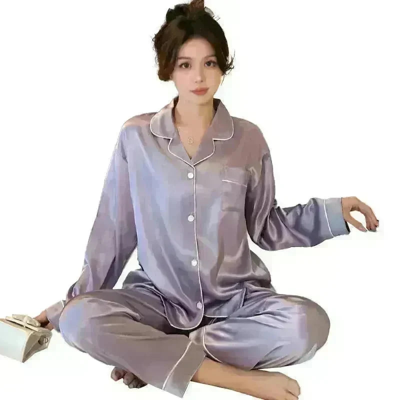 Long sleeve Silk Pajamas for women 2pcs - EX-STOCK CANADA