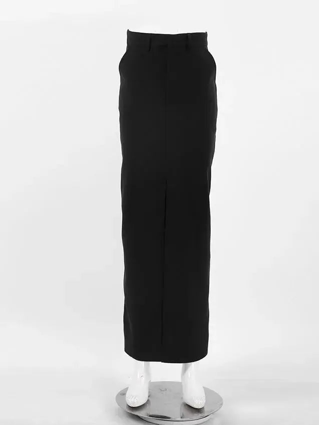 Women's Retro Casual Black High Waist Long front Split Skirt - EX-STOCK CANADA