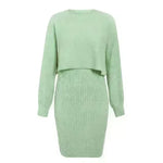 Women 2pcs Winter Outfit Cashmere dress Cropped Pullover top - EX-STOCK CANADA