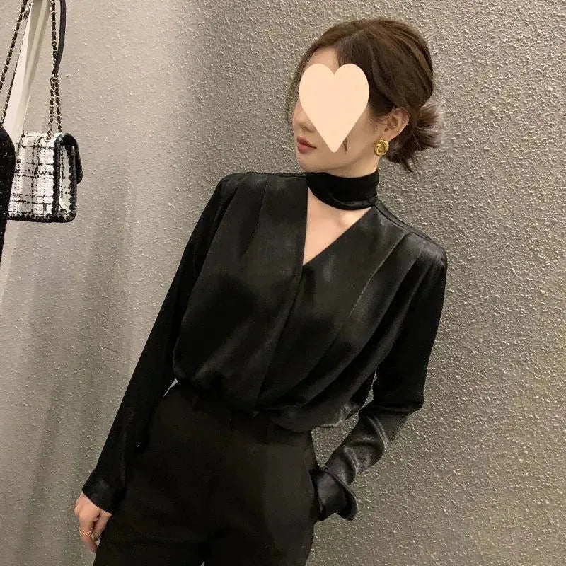 High-end Anti-wrinkle Acetate Satin pleated Blouse Shirt For Women - EX-STOCK CANADA