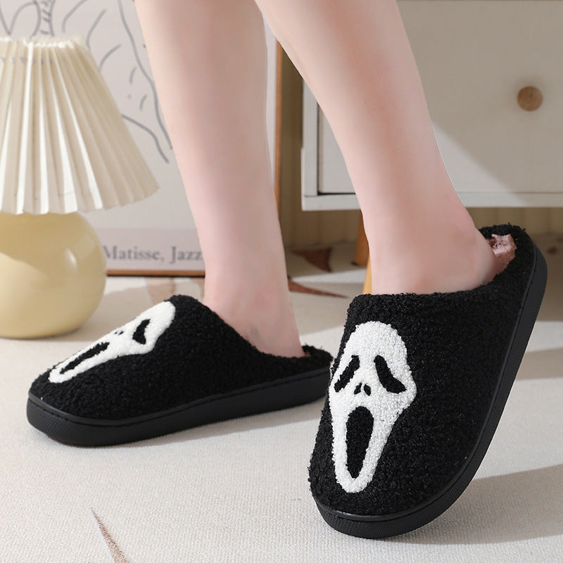 Halloween Skull Cartoon Print Slippers Warm Winter Slippers For Men Women Couple Home Shoes Indoor Cotton Slippers EX-STOCK