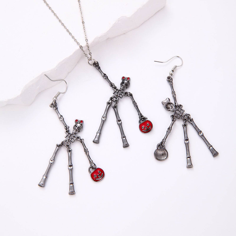 3pcs Halloween Skeleton Earrings And Necklace Set Creative Retro Personality Jewelry Accessories EX-STOCK