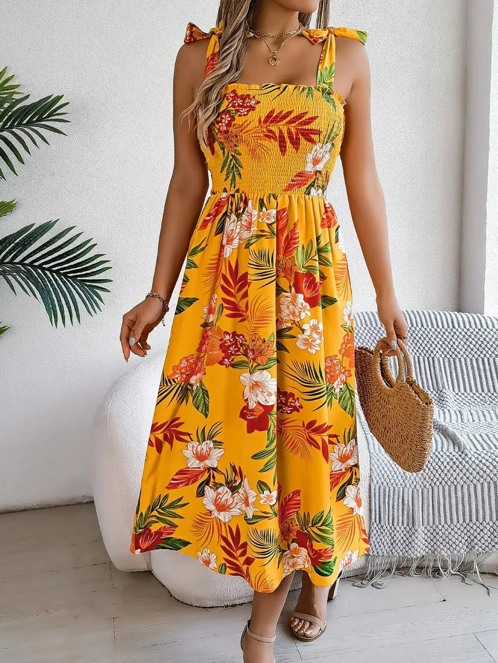 Flowers Print Suspender Corset Dress Ins Fashion Holiday Beach Long Dresses Summer Clothing For Women - EX-STOCK CANADA