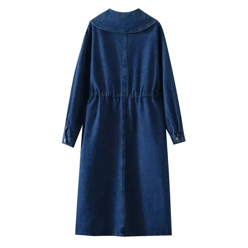 New Long Sleeve Button loose Denim Midi Dress Women - EX-STOCK CANADA