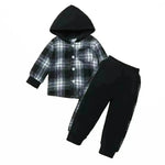 Niño pequeño Baby Boy Classic Capeta a cuadros Camisa de manga larga Pantalones de color de contraste