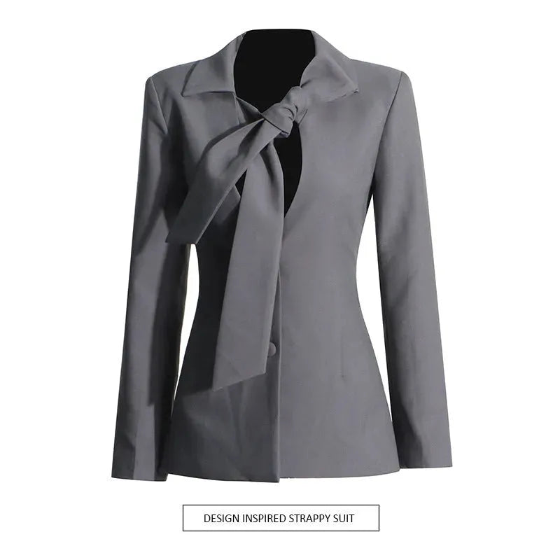 V-neck Lace-up Single-breasted Design Blazer For Women - EX-STOCK CANADA