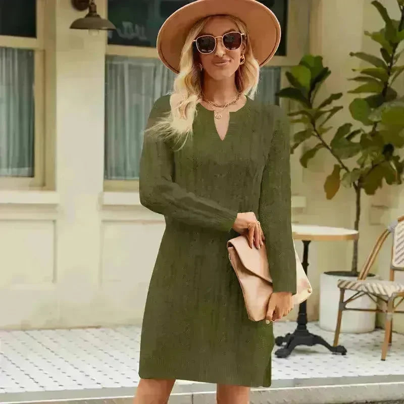 Autumn Winter Slim fit Twisted Split Mini Knitted Wool Sweater Dress - EX-STOCK CANADA