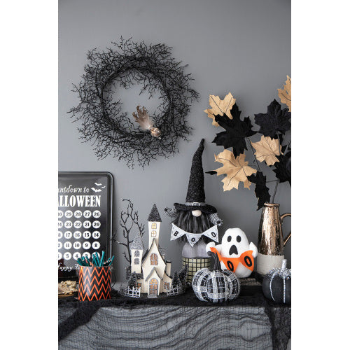 10x8.3x13.5 Cardboard Lighted Haunted House, Black Beige Tabletop Holiday Halloween Decor, Battery Powered EX-STOCK