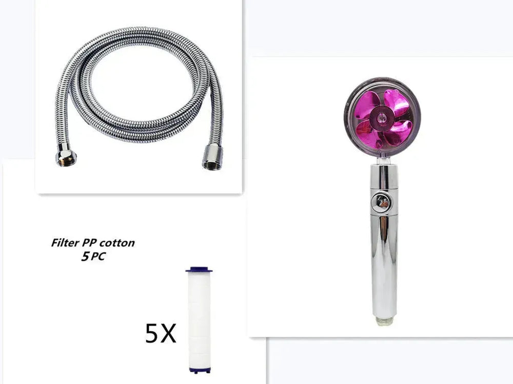 Propeller Driven Shower Head With Stop Button And Cotton Filter Turbocharged High Pressure Handheld Shower Nozzle - EX-STOCK CANADA