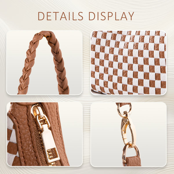 Bolso Hobo Tejido para Mujer, Bolso Tote de Cuero Vegano de Moda para Mujer - MarrónEX-STOCK Canada 