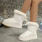 Winter Snow Boots With Bowknot Fashion Round Toe Flat Thickened Suede Cotton Shoes For Women Casual Warm Plush Short Boot - EX-STOCK CANADA