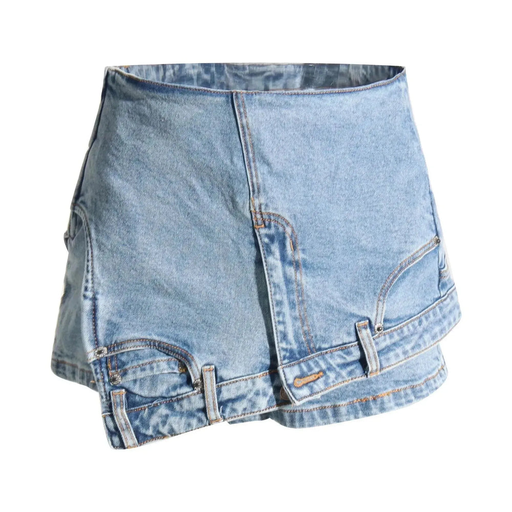 Short Irregular Solid Color Women's Denim High Street Mini Skirt Skort - EX-STOCK CANADA