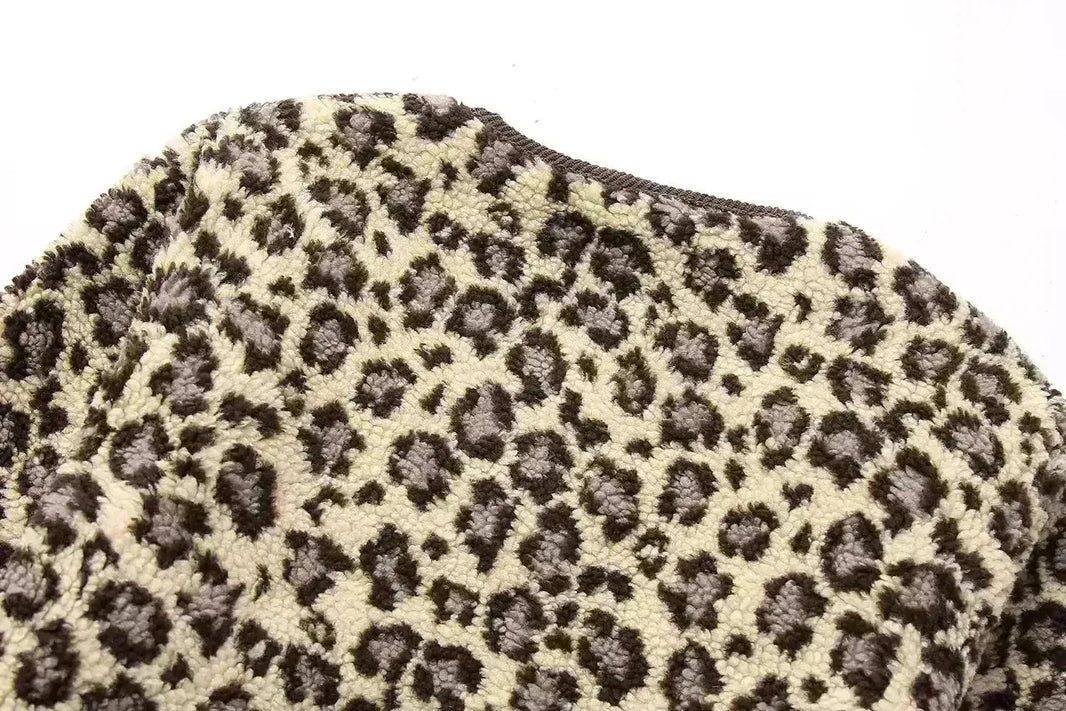 Casual Fall winter Leopard Button fleece Plush Cardigan jacket for women
