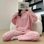 Autumn And Winter New Twist Zipper Couple Fleece-lined Thick Coral Fleece Pajamas Homewear Loungewear Sleepwear For Sleeping - EX-STOCK CANADA