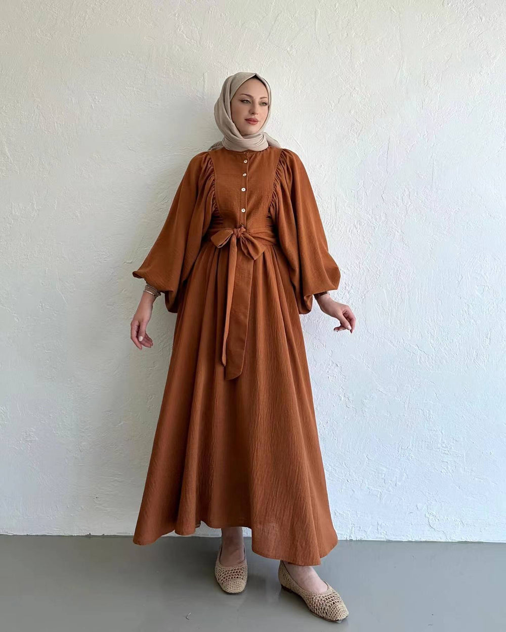 Muslimische Mode Anzug Bischofärmel Oberteil Schwingendes Midikleid Set - EX-STOCK Canada