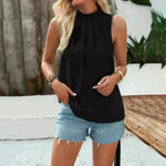 Fashion Sleeveless Top Summer Elegant Pleated  Halter Neck Top for Women Classy High Neck Top - EX-STOCK CANADA