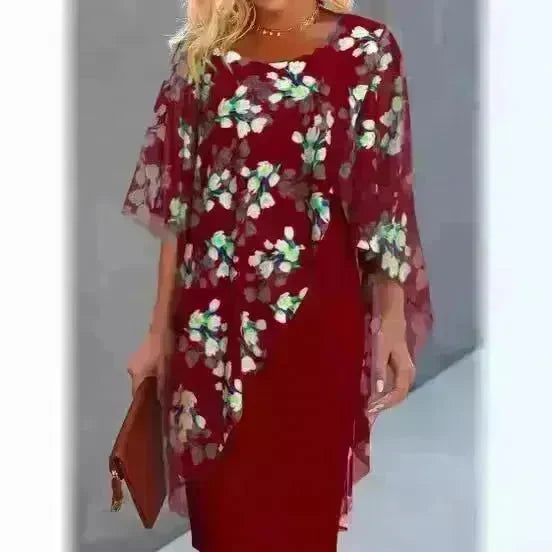 Printed  Floral Chiffon Fashion Straight Cut Modest  Dress - EX-STOCK CANADA